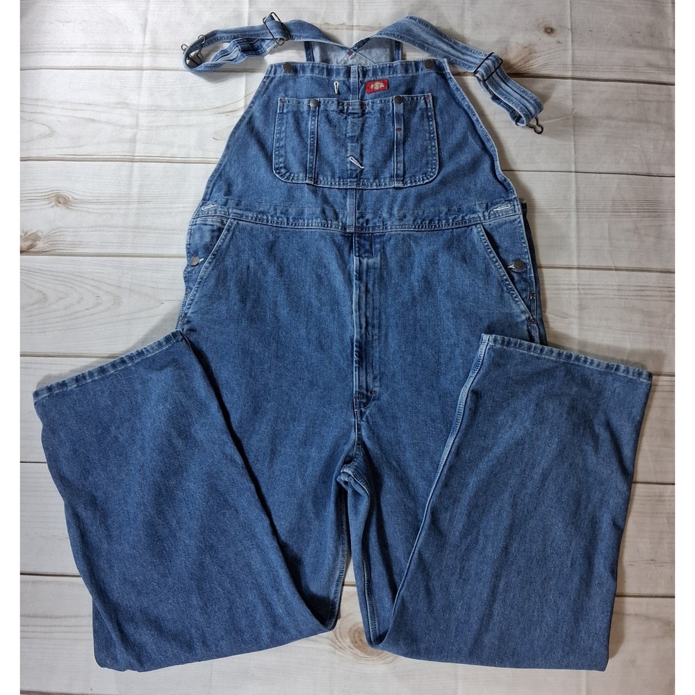 Dickies Denim Bib Overalls Mens 40x32 Blue Jean Workwear Carpenter Pants 8396SNB